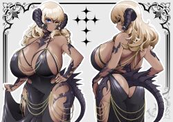 1girls ass au_ra blonde_hair blue_eyes breasts brown_eyes commission dark-skinned_female dark_skin dat_ass dress female final_fantasy final_fantasy_xiv hi_res hips horns huge_ass huge_breasts long_hair saltnvalk scales tail thick_thighs thighs wide_hips