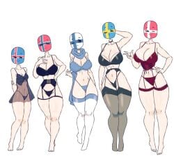 countryhumans countryhumans_girl denmark_(countryhumans) finland_(countryhumans) flawsy iceland_(countryhumans) lingerie low_quality low_resolution norway_(countryhumans) sweden_(countryhumans)