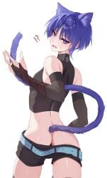 1boy arched_back ass blush cat_ears cat_tail catboy chobonu femboy genshin_impact girly male_only purple_eyes purple_hair scaramouche_(genshin_impact) solo_male tagme