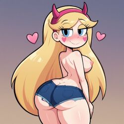 1girls ai_generated ass ass_focus big_breasts blonde_hair blush breasts cats62 disney female female_focus heart horns_hairband horny_female long_hair nipples seductive seductive_look seductive_smile short_shorts star_butterfly star_vs_the_forces_of_evil