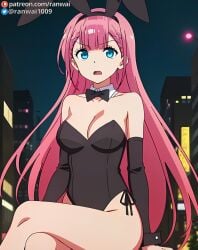 1girls ai_generated anime blue_eyes bokutachi_wa_benkyou_ga_dekinai bunny_girl bunnysuit female female_only human kirisu_mafuyu_(bokuben) large_breasts pink_hair ranwai sitting solo stable