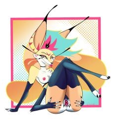 1girls 4_arms anthro canid canid_demon canid_humanoid canine canine_humanoid canis crunkerton demon demon_girl helluva_boss humanoid looking_at_viewer nipples pussy queen_bee-lzebub_(helluva_boss) vivziepop