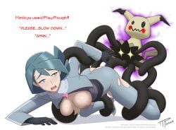 1girls ass big_breasts blush breast_grab breasts clothed_sex clothing conia_(pokemon) dialogue doggy_style female from_behind ghost interspecies male_pokemon/female_human mimikyu nintendo nipples onia_(pokemon) open_mouth penetration pokemon pokemon_(anime) pokemon_horizons pokemon_move pokephilia rape restained restrained spread_legs tears tentacle tentacle_on_female text text_bubble the_tentacle_professor torn_clothes torn_clothing torn_legwear torn_pantyhose vaginal_penetration zoophilia