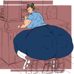 1girls ass bad_anatomy bad_drawing bottom_heavy chun-li fat female furniture huge_ass huge_butt hyper hyper_butt hyper_cheeks overlordzeon sitting sitting_on_chair street_fighter