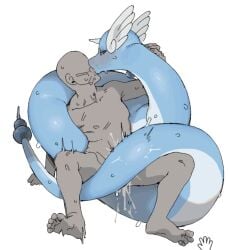 1boy blush cum dragon dragonair faceless faceless_male female french_kiss haramikarubi head_wings horns kissing motion_lines pokemon pokemon_(species) pokephilia sex simple_background single_horn snake sweat white_background wings