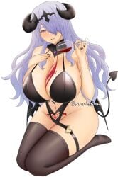 1girls breasts camilla_(fire_emblem) commission female fire_emblem fire_emblem_fates genm7 hair_over_one_eye highres hourglass_figure huge_breasts light-skinned_female light_skin long_hair nintendo pubic_tattoo purple_eyes purple_hair simple_background succubus tattoo thick_thighs thighs wide_hips