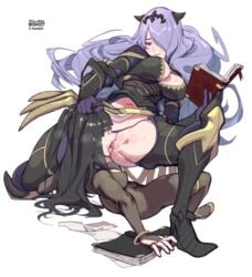 armor big_breasts black_hair bodystocking book breasts brekkist camilla_(fire_emblem) cunnilingus femdom fire_emblem fire_emblem_awakening fire_emblem_fates forced_oral forced_yuri hair_over_one_eye jewelry large_breasts nintendo pulling_hair purple_hair pussy pussy_juice rape sweat tharja_(fire_emblem) tiara yuri