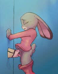 anthro clothed clothing cunnilingus denzeltip disney duo equine female glory_hole horse judy_hopps lagomorph male mammal oral pants pants_down partially_clothed rabbit sex standing straight vaginal_penetration zootopia