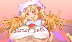 1girls alternate_costume animated black_burakku blonde_hair cheerleader clapping_breasts flandre_scarlet implied_sex large_breasts looking_at_viewer one_side_up pom_pom_(cheerleading) red_eyes sound tagme touhou video white_shirt