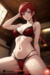 1girls ai_generated artist_name blue_eyes breasts commission emma_samanda female female female_only girl indoors lingerie looking_at_viewer ninja_kamui panties patreon patreon_username ponytail red_hair rule_63 solo sultryspark