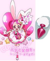 1girls buttplug buttplug_tail cure_whip dress female kirakira_precure_a_la_mode magical_girl muramura_hito pink_hair precure pretty_cure solo tail translation_request usami_ichika