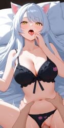 ai_generated bakemonogatari black_bra black_hanekawa charlycatai hanekawa_tsubasa monogatari_(series) neko panties_aside penetration pussy sex stable_diffusion uncensored vaginal_penetration