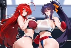 2girls ai_generated akeno_himejima breasts_on_breasts breasts_touching_face curvy_female females_only girlfriends high_school_dxd huge_ass huge_breasts lesbian_couple racerai rias_gremory rias_x_akeno voluptuous_female wife_and_wife yuri yuri yuri