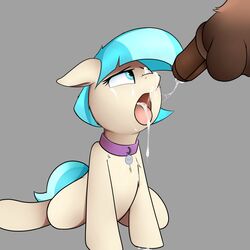 2017 animal_genitalia animal_penis balls blue_eyes coco_pommel_(mlp) collar cum cum_in_mouth cum_inside cum_on_face disembodied_penis earth_pony equine equine_penis erection eyelashes female feral friendship_is_magic fur grey_background horse horsecock male mammal multicolored_hair my_little_pony neighday penis pony simple_background solo tan_fur tongue tongue_out two_tone_hair