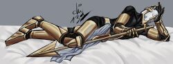 armor armored armored_boots armored_gloves armored_male bed bedroom chi_137 color colored gabriel_(ultrakill) mask on_bed ultrakill without_panties