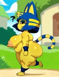 1girls ? ai_generated animal_crossing ankha ankha_(animal_crossing) ass barefoot belly big_ass big_breasts black_eyes blue_fur blue_hair bored breasts cat_ears cat_tail catgirl chubby closed_mouth creamballz egyptian expressionless eyelashes eyeliner eyeshadow feline female forastero_(style) full_body furry grass hair_ornament half-closed_eyes house huge_ass huge_breasts large_ass large_breasts looking_at_viewer massive_ass nintendo nude plump pussy short_hair shortstack side_view sky solo striped_tail tree village walking yellow_fur