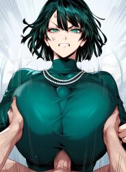 ai_generated anger_vein angry angry_face angry_sex breast_squeeze breasts clothed_breasts clothed_female clothed_paizuri clothed_titjob fondle forced fubuki_(one-punch_man) grabbing_breasts green_eyes green_hair grope huge_breasts massive_breasts motion_blur motion_lines necklace one-punch_man paizuri paizuri_under_clothes pearl_necklace penis pov pov_paizuri questionable_consent short_hair tight_clothes titjob