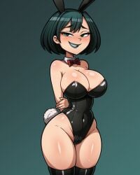 ai_generated big_breasts bunny_ears bunny_tail bunnysuit cats62 goth goth_girl gwen_(tdi) smirk stockings thighs total_drama_(series) total_drama_island