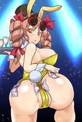 animated ass black_burakku brown_eyes brown_hair bunnysuit drill_hair jo'on_yorigami large_breasts looking_back looping_animation no_sound playboy_bunny rabbit_ears round_eyewear short_playtime shorter_than_30_seconds sunglasses_on_head tagme touhou twin_drills video yellow_leotard yorigami_jo'on