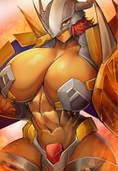 1girls 2023 abs big_breasts digimon genderswap_(mtf) green_eyes huge_breasts manob0028 monster_girl muscular_female red_hair rule_63 solo solo_female tagme wargreymon