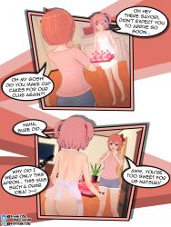 2girls 3d apron ass breasts coral_pink_hair doki_doki_literature_club embarrassed embarrassed_female embarrassed_nude_female enf english_text fefreak726 female female_only human indoors koikatsu light-skinned light-skinned_female mostly_nude mostly_nude_female multiple_girls naked_apron natsuki_(doki_doki_literature_club) pink_hair sayori_(doki_doki_literature_club) speech_bubbles tagme talking talking_to_another text