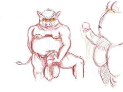 anthro balls big_balls boar claws cum drooling leaking looking_at_viewer male_only mammal masturbation moobs nipple_piercing nipples penis piercing pig porcine presenting presenting_penis pubes saliva simple_background sketch slightly_chubby standing sweat tongue tongue_out tusks yaku_(artist)