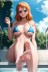 1girls absurd_res ai_generated big_breasts bikini bikini_top blue_bikini blush blushing_at_viewer breasts brown_eyes cloud collarbone curvy curvy_figure day feet female female_focus female_only foot_fetish foot_focus high_resolution highres large_breasts lewdcreationsai looking_at_viewer looking_down nami nami_(one_piece) one_piece orange_eyes orange_hair outdoors pool post-timeskip sitting smile smirk smirking soles solo solo_female solo_focus tagme thick thick_ass thick_thighs thighs toes wet wet_body wet_breasts wet_feet wet_skin wide_hips