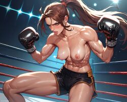 1girls ai_generated arena boxing_gloves boxing_ring female female_only fight martial_arts medium_breasts sweat torn_clothes