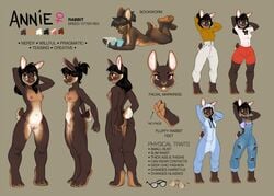 anthro breasts clothed clothing demicoeur english_text female lagomorph mammal model_sheet nipples nude onesie pussy rabbit solo standing text wide_hips