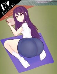 1female 1girls 5_toes artist_name ass big_ass big_butt butt doki_doki_literature_club dweezyvox feet female girl long_hair purple_eyes purple_hair socks yuri_(doki_doki_literature_club)