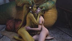 2girls 3d alexbridger ass belly_dancer braided_hair brown_eyes brown_hair bubble_butt chain_leash chained closed_eyes dancer enslaved_royal eyes_closed eyeshadow femsub forced_kiss forced_yuri french_kiss green_skin hand_on_head harem harem_girl headwear hutt jabba's_palace jabba_the_hutt kissing large_breasts long_hair maledom medium_breasts multiple_girls multiple_subs naked nude nude_female oola princess_leia_organa slave slave_collar slave_leia slavegirl star_wars submissive_female tongue_kiss twi'lek yuri