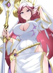 1girls alternate_costume braid breasts cleavage cleavage_cutout clothing_cutout curvy female female female_only fire_emblem fire_emblem_heroes gold_trim highres holding holding_staff large_breasts loki_(fire_emblem) loki_(trickster_god)_(fire_emblem) mage_staff nintendo official_alternate_costume ondur pelvic_curtain purple_eyes purple_hair single_braid solo staff waist_cape wide_hips