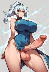 1futa 1futanari ai_generated aura balls beast beast_mode big_breasts blue_dress breasts cheongsam chichi chichi_beast chinese_clothes covered_navel dragon_ball dragon_ball_super dragon_ball_super_super_hero dress enormous_penis fat_cock futa_focus futa_only futanari grin grinning grinning_at_viewer hips huge_balls huge_breasts huge_cock large_breasts lightning looking_at_viewer looking_down medium_hair navel penis ponytail red_eyes self_upload smirk smirking smirking_at_viewer solo solo_focus solo_futa spiked_hair spiky_hair testicles thick_thighs thighs uncensored uncensored_penis veins veins_on_dick veiny_penis viewed_from_below white_hair