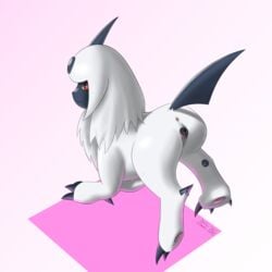 1girls 2018 absol all_fours anatomically_correct anatomically_correct_pussy animal_genitalia animal_pussy anus ass canine canine_pussy claws feet female female_only feral fur furry hair horn mammal nintendo nude paws pink_background pokémon_(species) pokemon pokemon_(species) pokemon_rse pussy red_eyes rhuanfps solo text video_games white_body white_fur