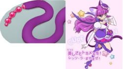 1girls buttplug buttplug_tail clothing cure_macaron dress female magical_girl muramura_hito precure pretty_cure solo solo_female stockings tail translation_request