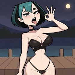 ai_generated bikini cats62 fellatio_gesture goth goth_girl gwen_(tdi) handjob_gesture mascara tongue tongue_out total_drama_(series) total_drama_island