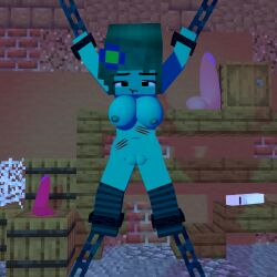 1girls :t blue_body bondage bound female hardcore mine-imator minecraft sextoy solo