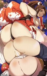 3girls absurd_res anus anus_peek art_of_fighting artist_name ass ass_stack big_ass big_breasts breasts brown_eyes brown_hair bubble_butt busty butt_crack chizuru_kagura fatal_fury female female_focus female_only g-string hi_res hourglass_figure king_(snk) king_of_fighters king_of_fighters_97 long_hair mai_shiranui on_top_of_another orphen_(pink_seito) pants_down pinkseito ponytail pose ryuuko_no_ken sideboob snk stacked tagme thong wide_hips wink winking winking_at_viewer