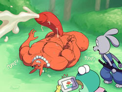 abs amphibian anthro balls biceps big_balls big_muscles canine cartoon_network cum cum_on_penis cum_on_stomach cumshot dawmino ejaculation erection excessive_cum flexing fox foxman foxman_(steven_universe) frog furry group growth hands-free hopper_(steven_universe) hoppy_(steven_universe) huge_balls humanoid_penis hyper hyper_balls hyper_muscles hyper_penis jewelry lagomorph male male_only mammal melee_weapon muscle_growth muscular muscular_male nature necklace orgasm outside pecs penis rabbit sound_effects steven_universe sword vein weapon