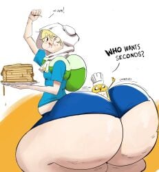 2boys 7gtes adventure_time ass backpack bag big_ass big_butt blonde_hair butt canine cartoon_network clothing eating eating_food fat_ass fat_butt femboy finn_the_human fully_clothed girly huge_ass huge_butt human jake_the_dog looking_at_viewer looking_back looking_back_at_viewer male male_only one_eye_closed pale_skin pancake talking_to_viewer text thick_ass thick_butt tongue tongue_out warner_brothers wholesome