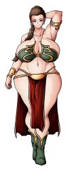 1girls belly_dancer belly_dancer_outfit big_breasts braided_ponytail breasts busty curvaceous curvy curvy_figure digital_media_(artwork) female female_focus female_only giant_breasts harem_girl harem_outfit hips hourglass_figure huge_breasts light-skinned_female light_skin lucasfilm princess_leia_organa slave slave_leia slave_outfit slavegirl slim_waist solo star_wars thick thick_hips thick_legs thick_thighs thighs voluptuous voluptuous_female waist white_background wide_hips witchking00