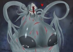 absurd_res ass big_breasts big_butt bloodborne blue_eyes bodily_fluids breasts drooling ebrietas_daughter_of_the_cosmos ebrietas_daughter_of_the_cosmos_(bloodborne) eldritch_abomination eldritch_being exposed_brain eyelashes female fromsoftware great_ones_(bloodborne) heart_symbol hi_res huge_breasts long_fingers makeup nipple_piercing nipples piercing puffy_nipples saliva scar sharp_teeth simple_background solo solo_female sony_corporation sony_interactive_entertainment teeth tentacle thick_thighs voidbeerfloat