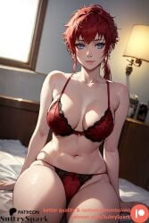 1girls ai_generated artist_name blue_eyes breasts commission emma_samanda female female female_only girl indoors lingerie looking_at_viewer ninja_kamui panties patreon patreon_username ponytail red_hair rule_63 solo sultryspark