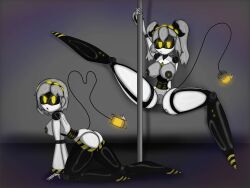 2girls all_fours areolae artist_request big_breasts breasts duo female female_only glitch_productions humanoid j_(murder_drones) multiple_girls murder_drones nipples nude pole pole_dancing robot robot_girl source_request spread_legs stripper_pole v_(murder_drones)