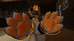 3d 3d_(artwork) betawolfie canine_genitalia canine_penis foot_fetish glasses hand_on_head knot knotted_penis mayu_(azuki) mayu_(vrchat) pawpads paws vrchat vrchat_avatar