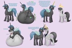 2017 animal_genitalia ass augustbebel balls belly big_balls big_belly black_hair changeling changelings cum cum_inside cutie_mark duo earth_pony english_text equine fan_character female friendship_is_magic fur hair horn horse huge_balls hyper hyper_balls inflation male mammal my_little_pony octavia_(mlp) open_mouth pony sex simple_background size_difference smile standing straight text vore wings