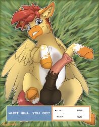 animal_genitalia animal_penis balls big_balls big_penis equid equine equine_genitalia equine_penis feral flared_penis gameplay_mechanics genitals grass hasbro hi_res horse lying male mammal menu my_little_pony mythological_creature mythological_equine mythology on_back pegasus penis plant pony smile smiling_at_viewer solo sunstrider sunstriderarts wings