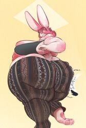 33millionsnails anthro ass_slap bunny_ears bunny_girl bunny_tail dat_ass fat_ass forbidden_pants huge_ass looking_back slapping_butt thick_ass thick_thighs