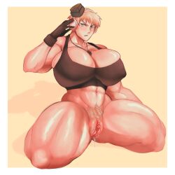 1:1 axis_powers_hetalia big_breasts big_breasts big_clitoris big_muscles big_thighs blonde_female blue_eyes blush bra curvy fat_pussy female_only germany_(hetalia) gloves headphones large_breasts leaking_pussy military_hat mommy muscular_female necklace nyo!germany nyotalia plump_labia plump_pussy pubic_hair tight_bra wet_pussy