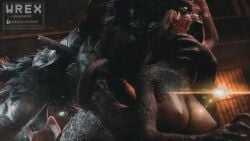 anthro argonian balls big_balls big_breasts big_penis breasts canid canine canine_penis canis cum cum_in_pussy cum_inside female fur furry knot male male/female penis pussy sex skyrim straight strangling the_elder_scrolls werewolf wolf
